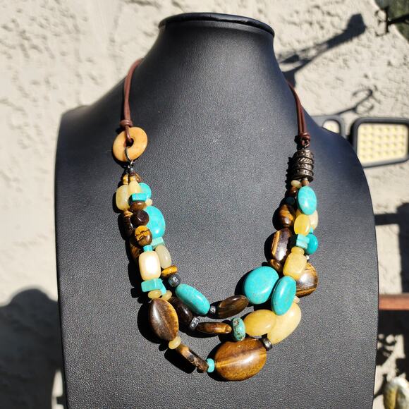 Silpada Turquoise Necklace N1858 Tigers Eye Calcite 925 Sterling Silver Leather - Picture 16 of 16